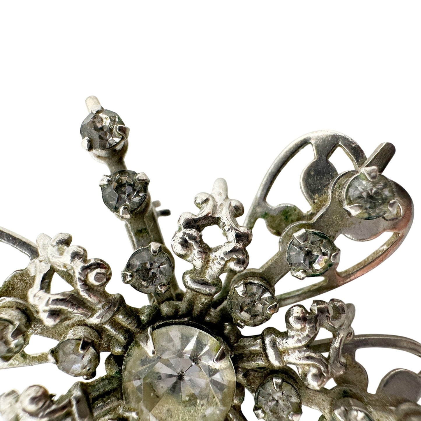 vintage silver metal & clear rhinestones BROOCH jewelry pin