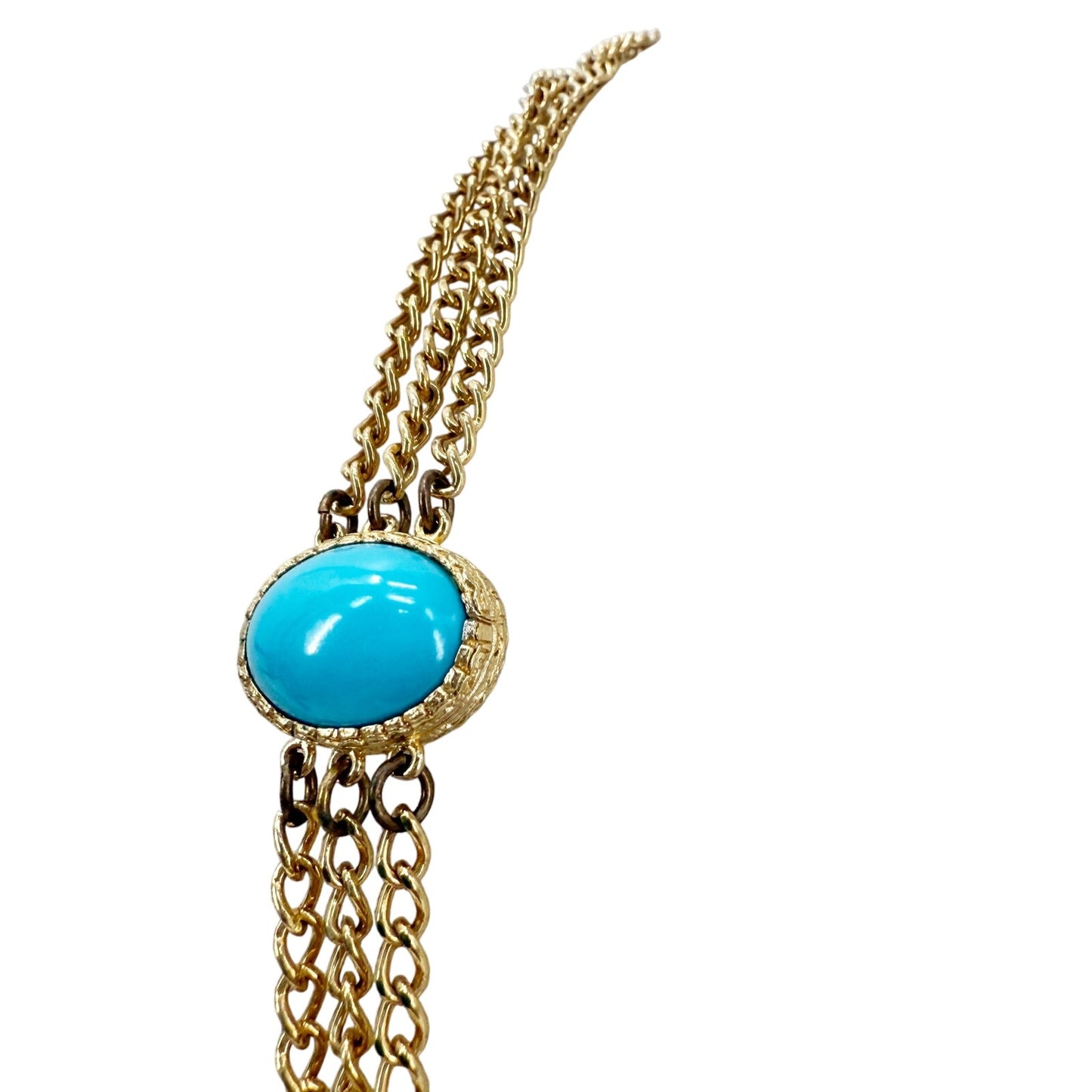 vintage Marvella gold chain Necklace oval faux blue stones costume jewelry