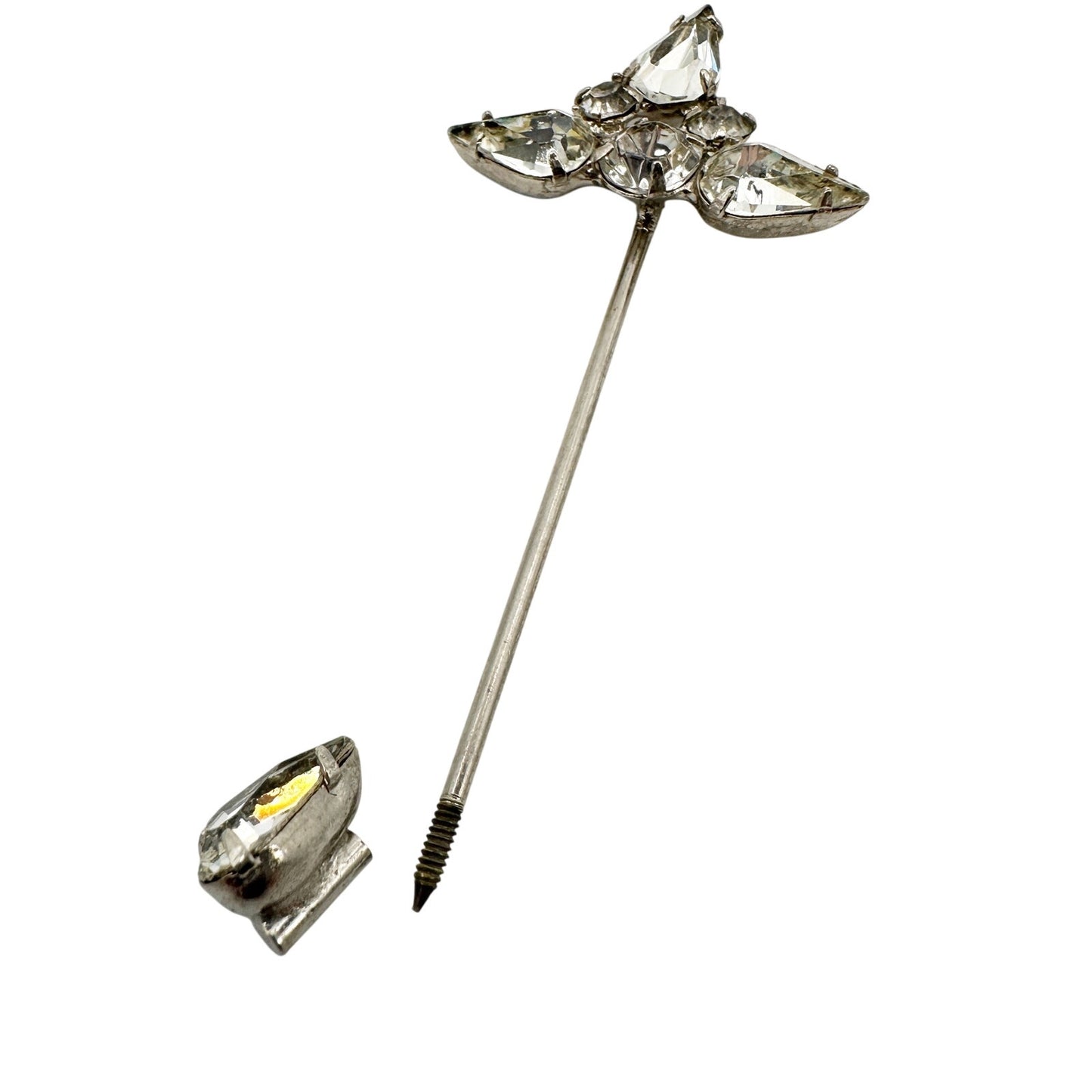 vintage rhinestones 2.5" long jewelry PIN screw-on hat collar lapel Stick Pin