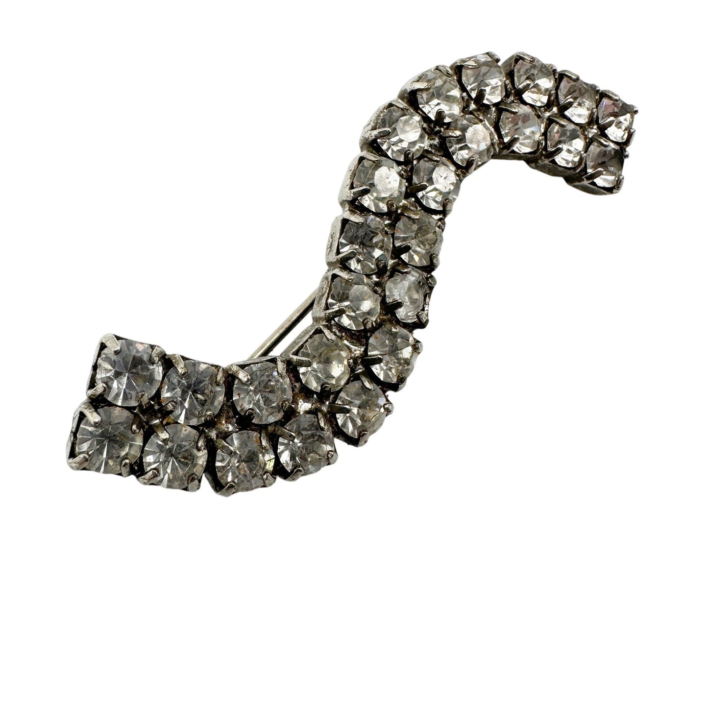 vintage clear rhinestones BROOCH curved s-shaped wavy bar jewelry pin