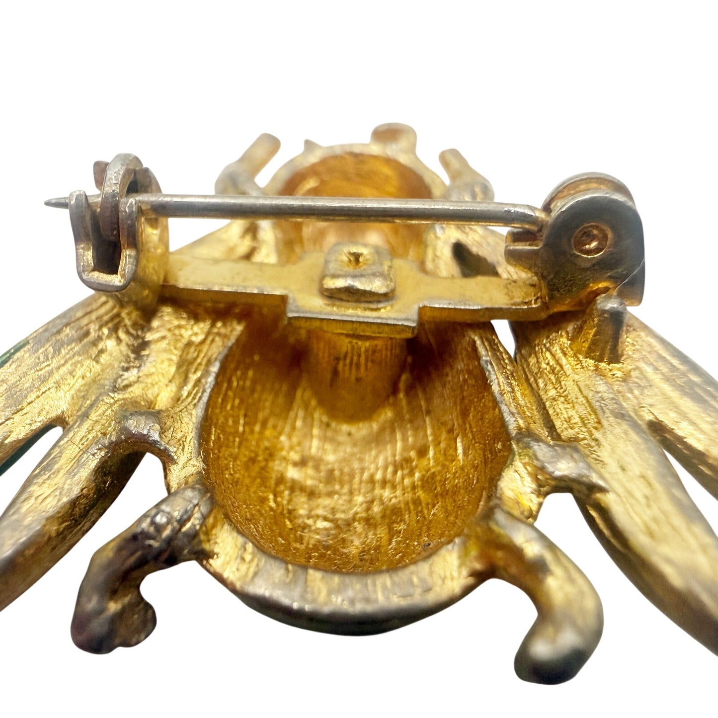 vintage green & gold Bee bumblebee Bug BROOCH insect costume jewelry pin