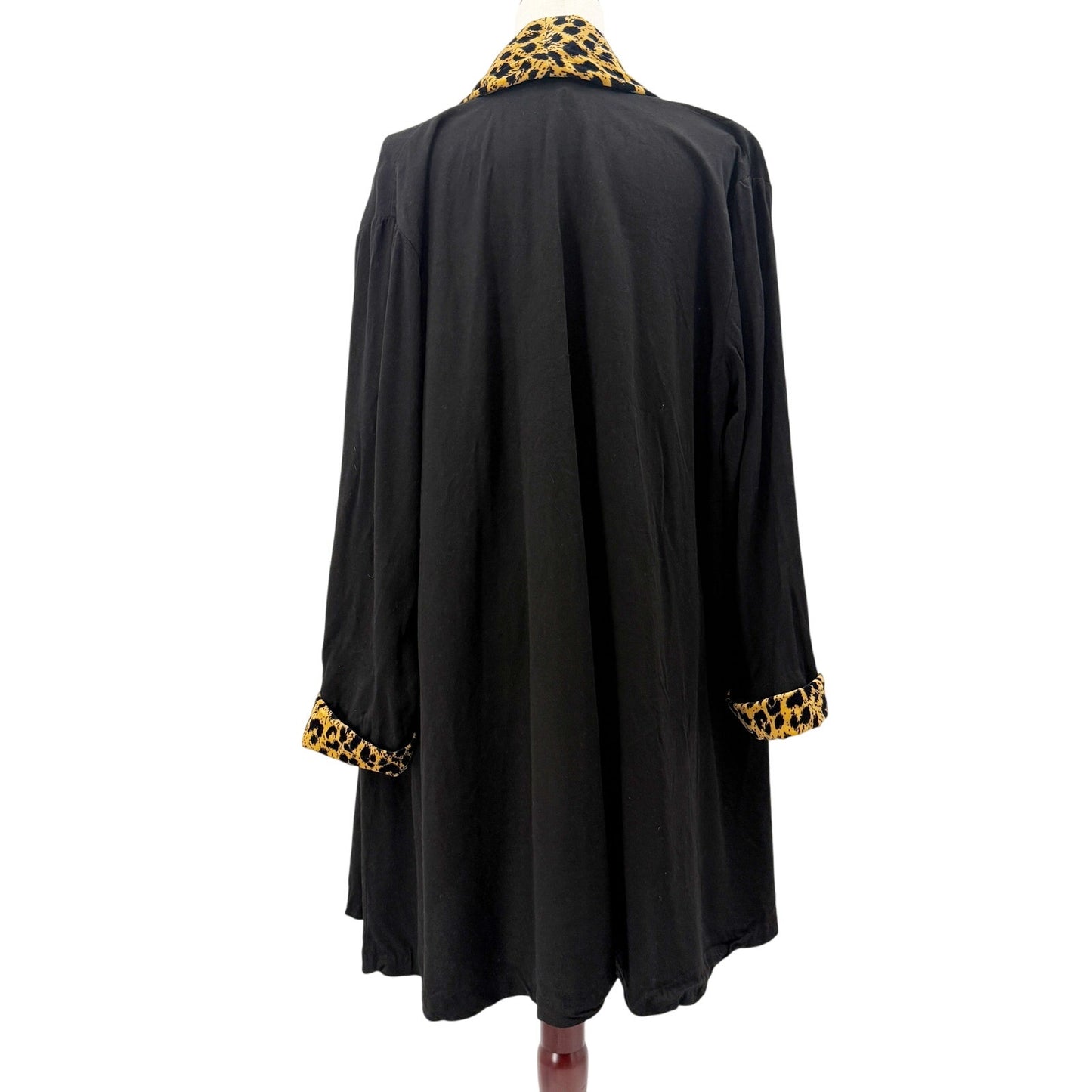 vintage Connie Anderson Audio black leopard long open front Jacket women's LARGE