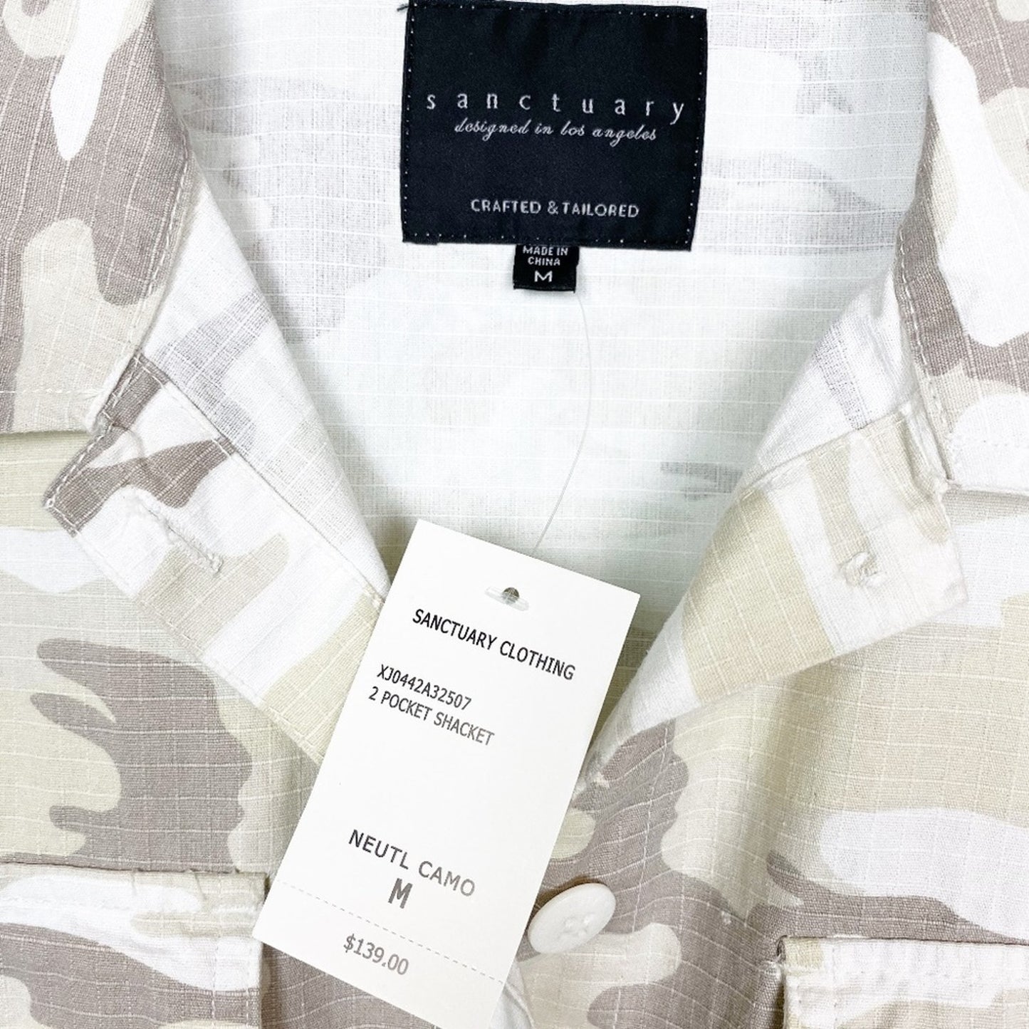 Sanctuary neutral gray white CAMOUFLAGE jacket shirt TOP size MEDIUM new $139