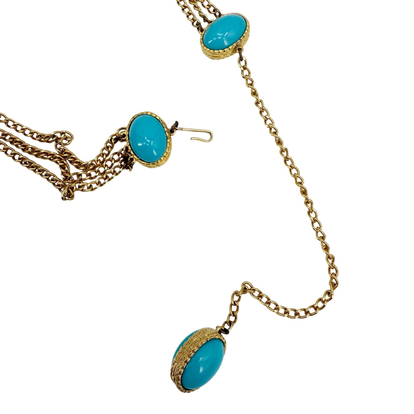 vintage Marvella gold chain Necklace oval faux blue stones costume jewelry