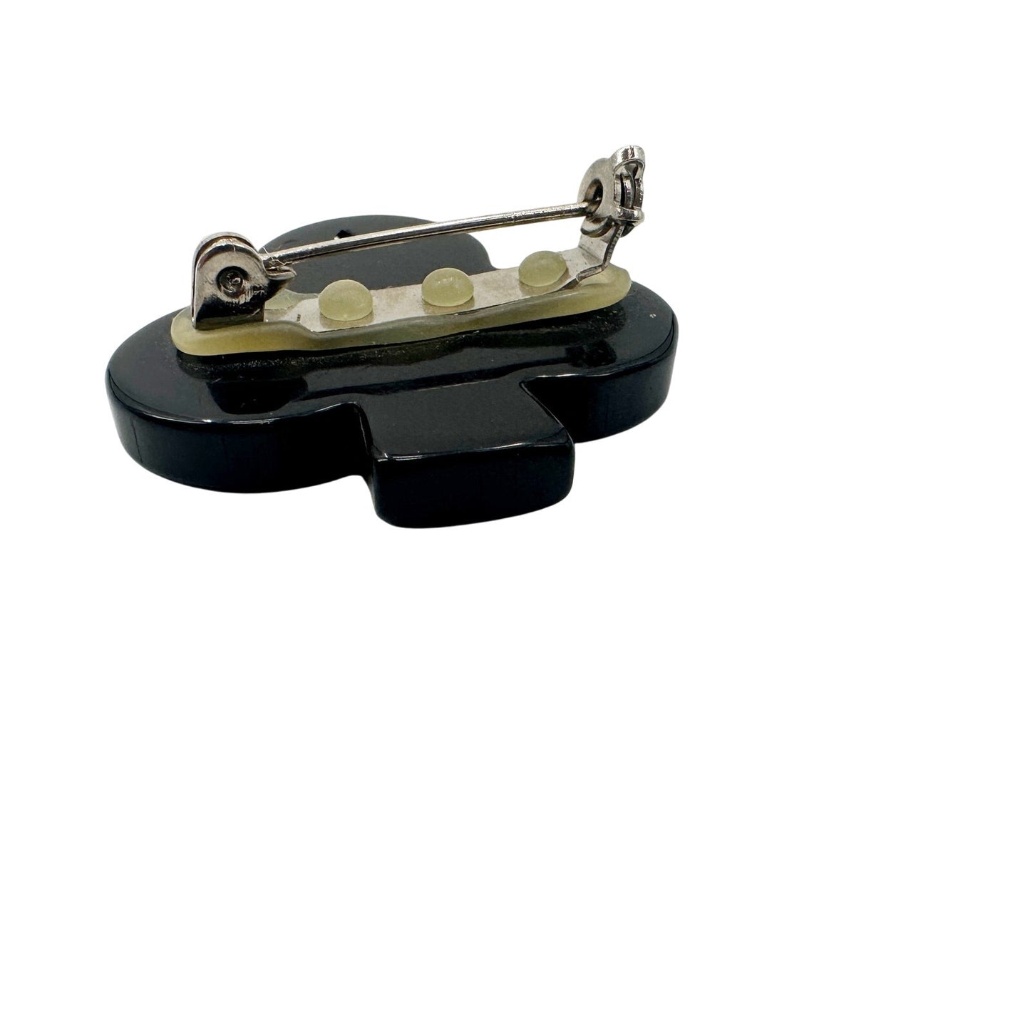 vintage black trefoil leaf BROOCH plastic jewelry pin