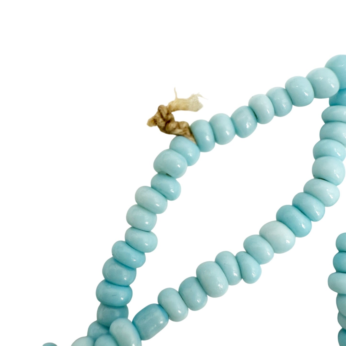 vintage Necklace of turquoise blue seed beads & tassel pendant long 28" drop