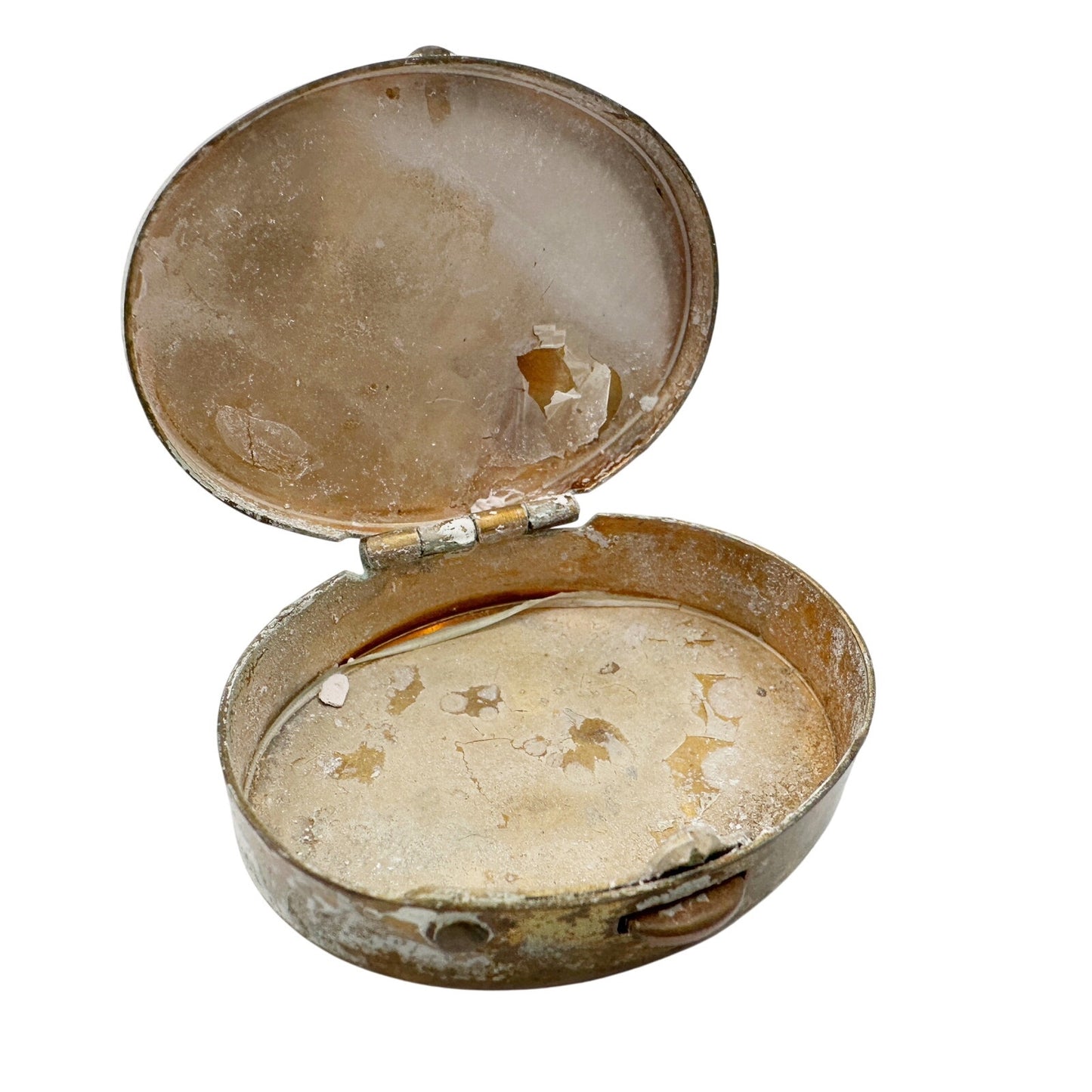 vintage gold tone metal Pill Box small oval container
