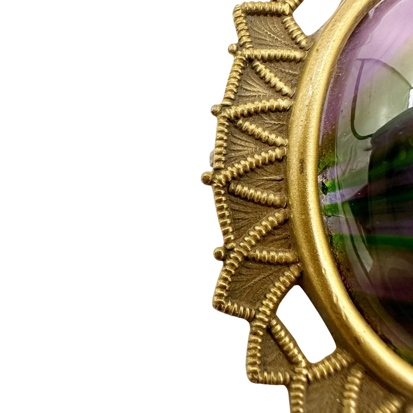 vintage antique gold tone metal purple & green oval stone BROOCH jewelry pin