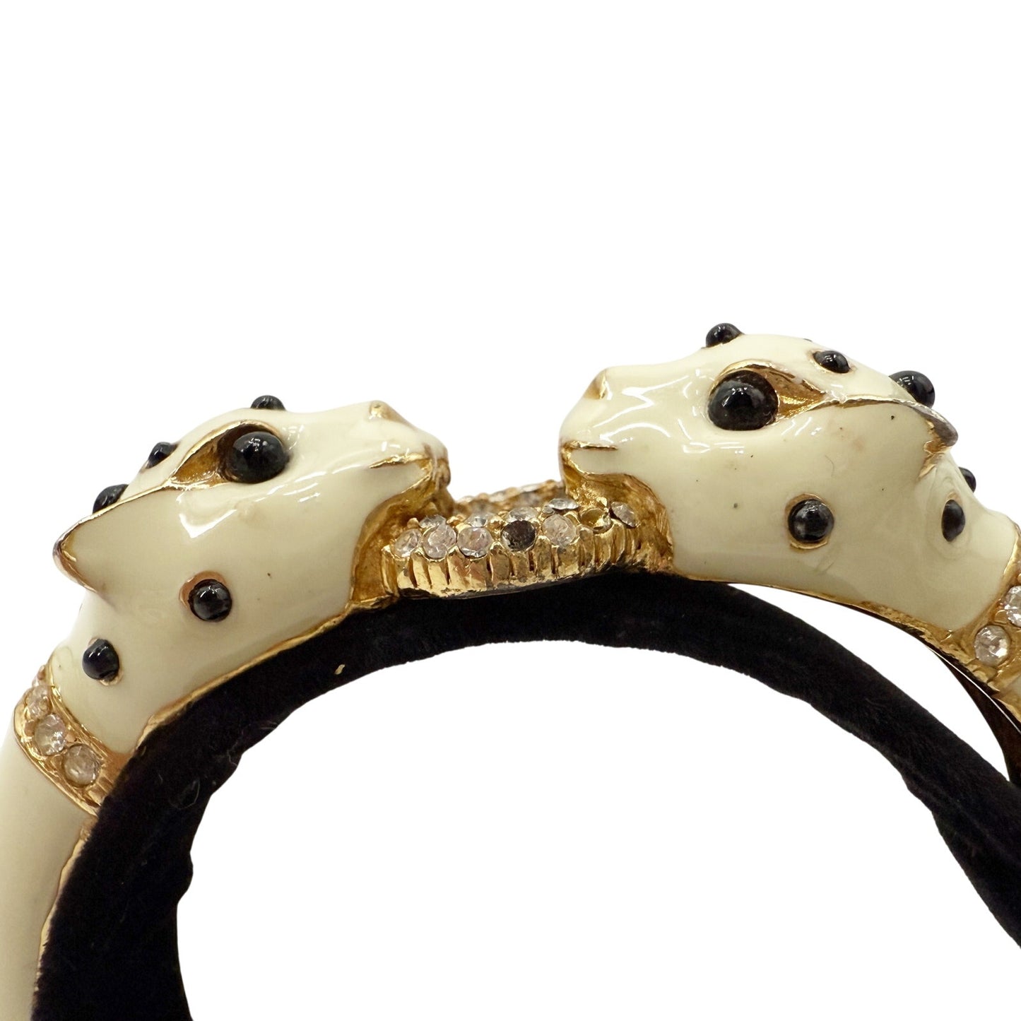 vintage Ciner double panther heads cream Enamel Bangle bracelet costume jewelry