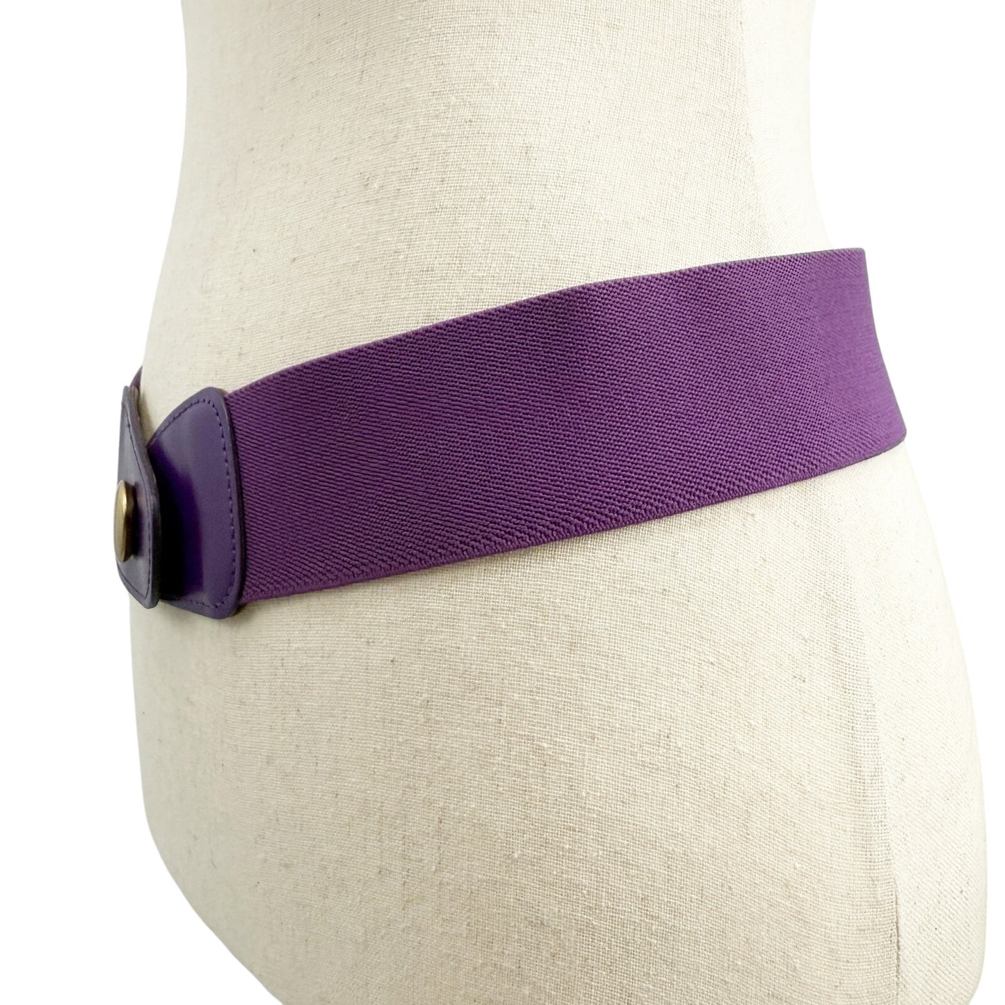 vintage 2" wide elastic purple stretch Belt gold button women's M L made in USA