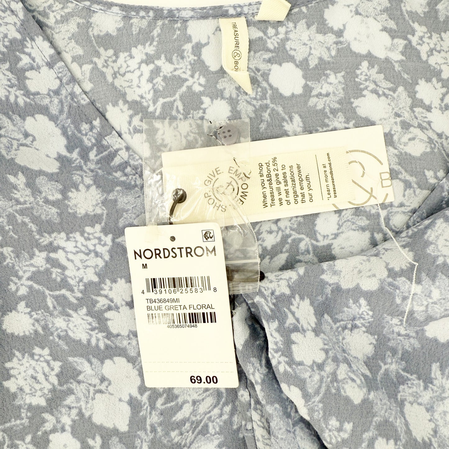 Treasure & Bond blue Blouse pullover Top women's MEDIUM Greta Floral NWT $69 new