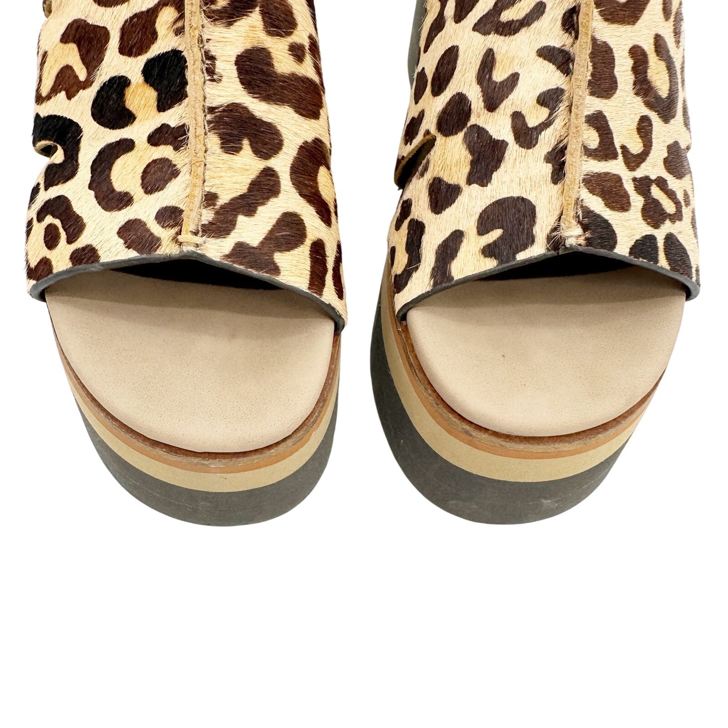 Naked Feet leopard print Geo Sandals women's 6.5 platform shoes calf hair heels