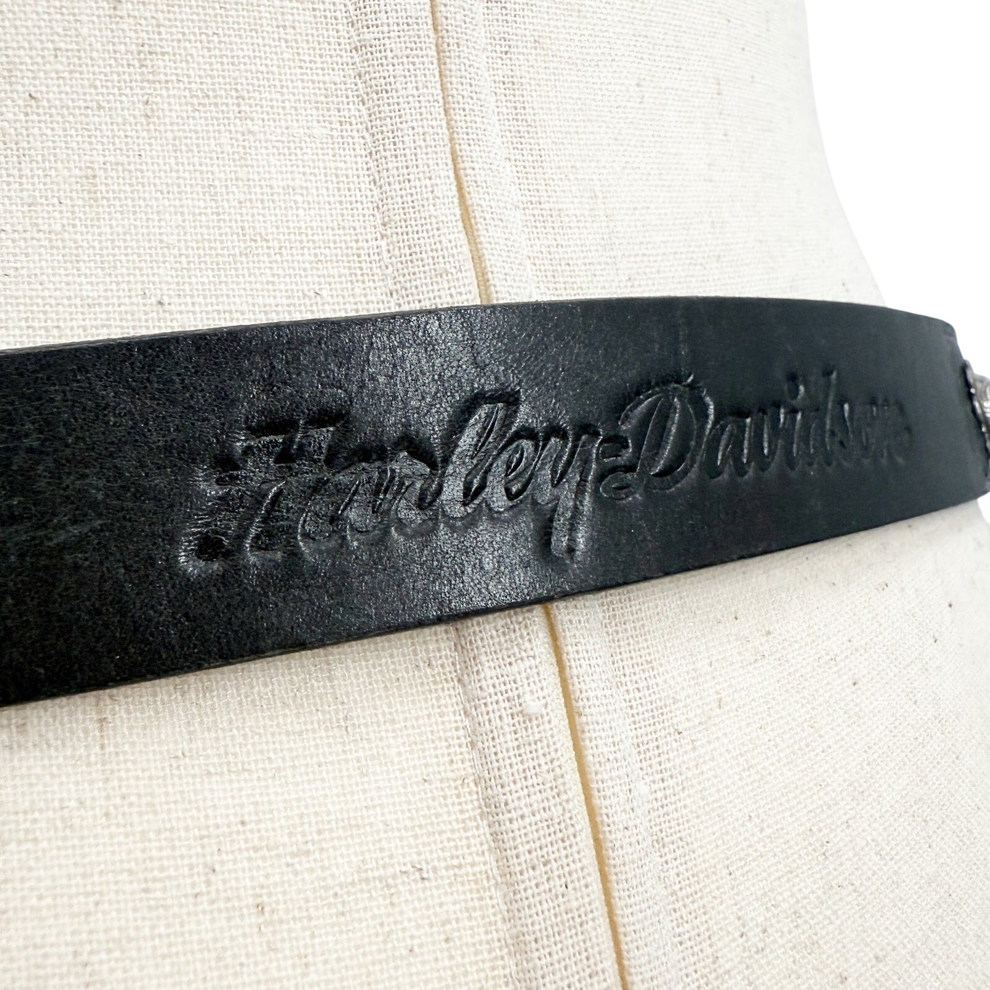 Harley Davidson black tooled leather silver metal Belt womens LARGE Chippewa USA