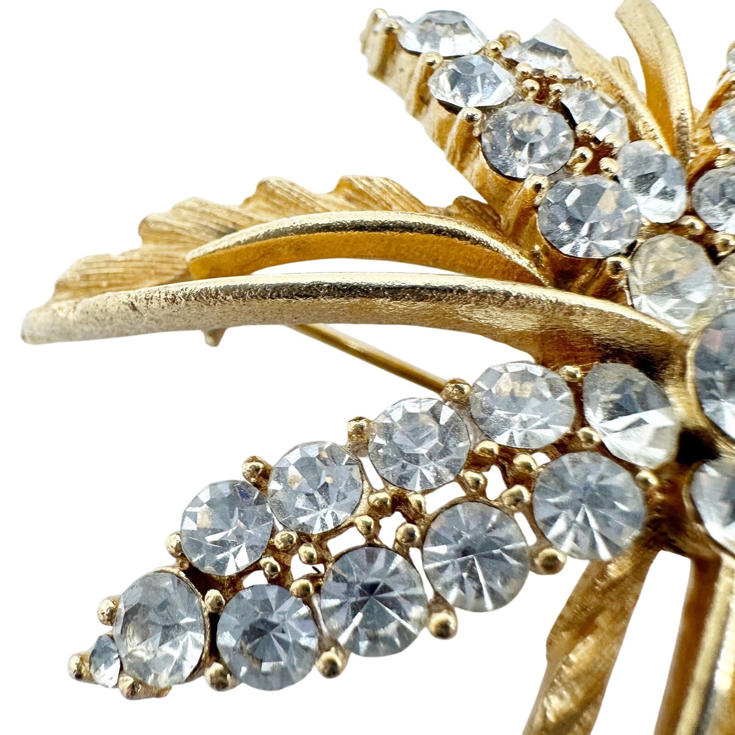 vintage Lisner gold & rhinestones starflower flower BROOCH floral jewelry pin