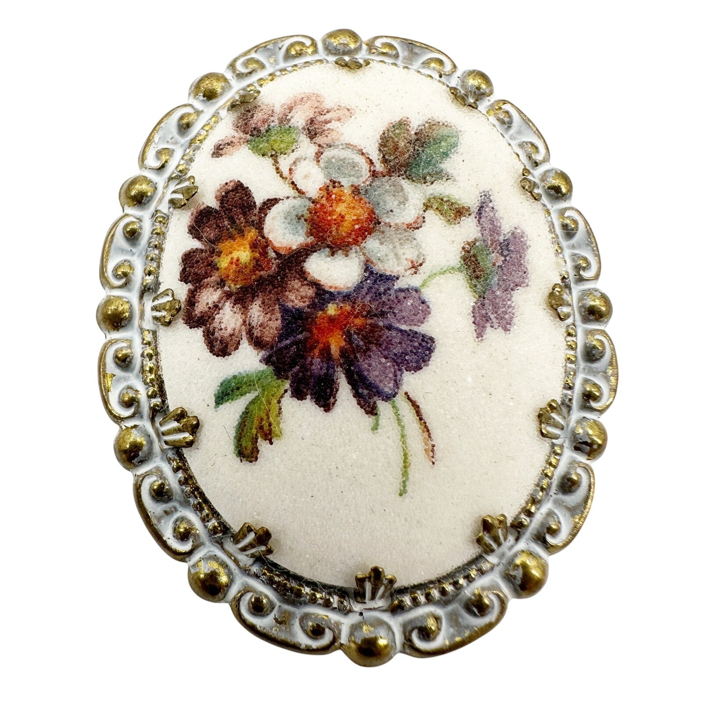 vintage oval white Western Germany flower bunch BROOCH floral jewelry pin