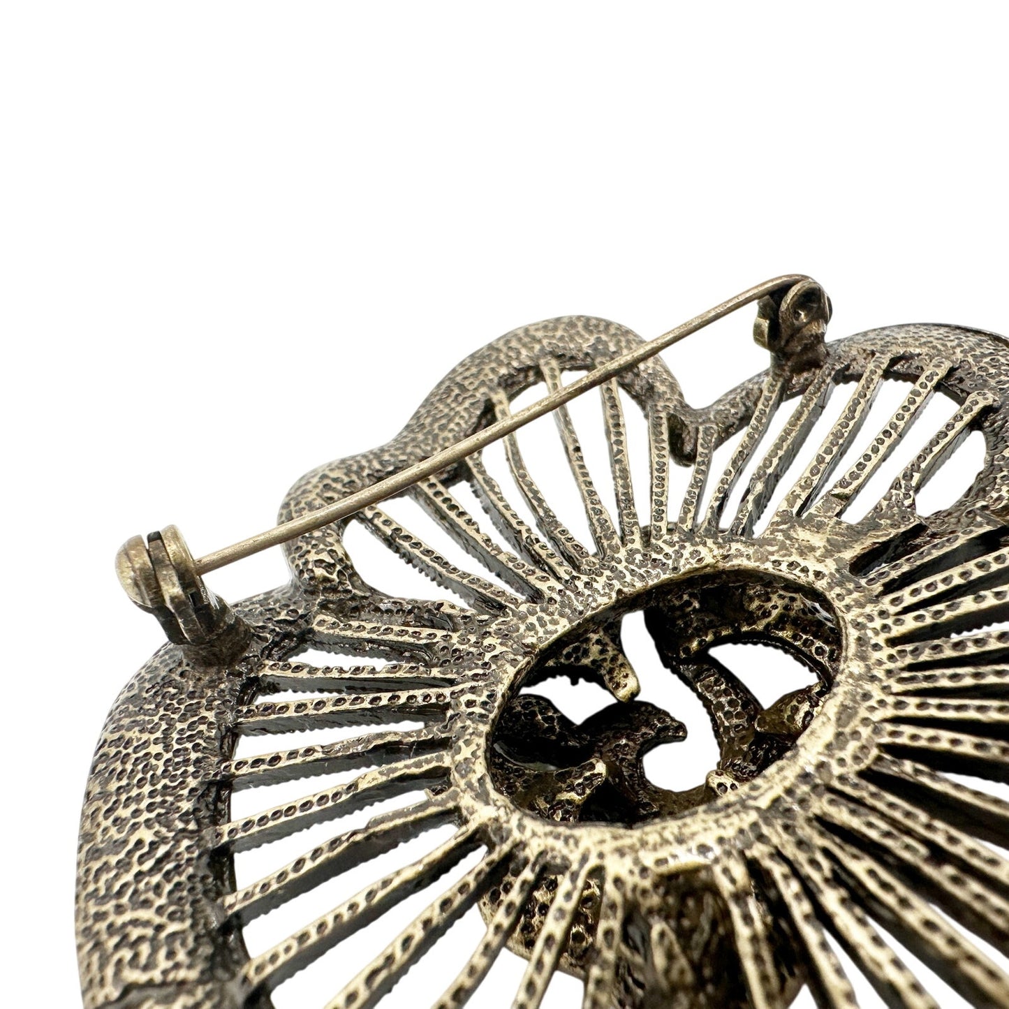 vintage antique gold black green rhinestones flower BROOCH floral jewelry pin