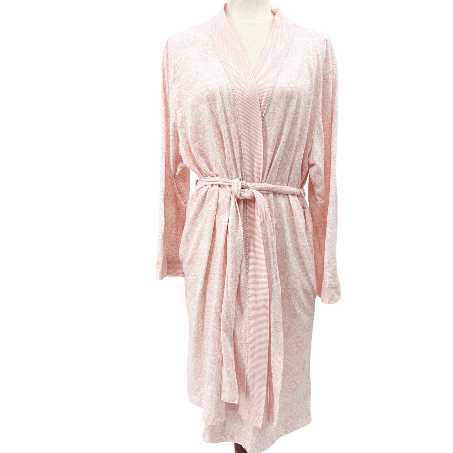 pink & white Carole Hochman floral & stripes Robe women's LARGE sleep loungewear