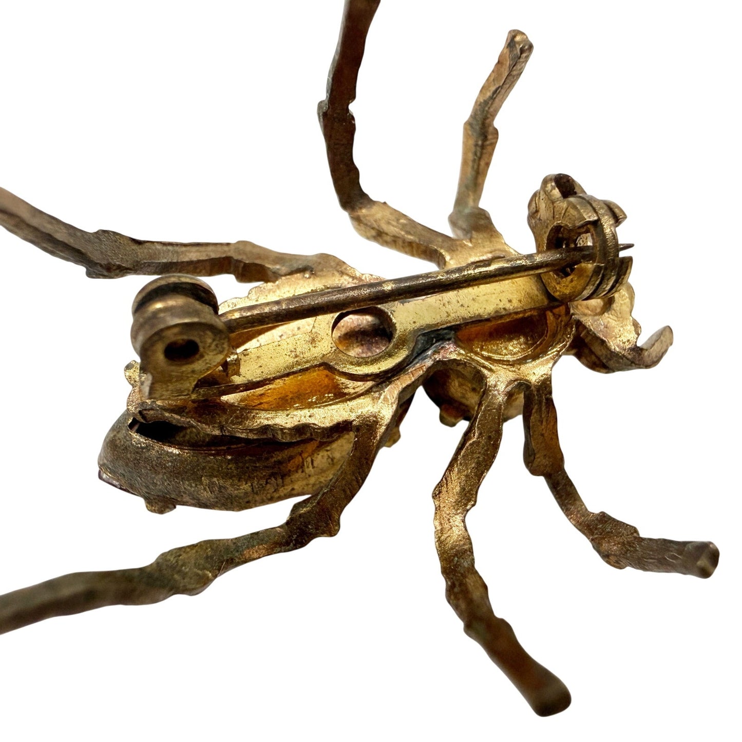 vintage antique gold metal Bug BROOCH insect jewelry pin pink blue rhinestones
