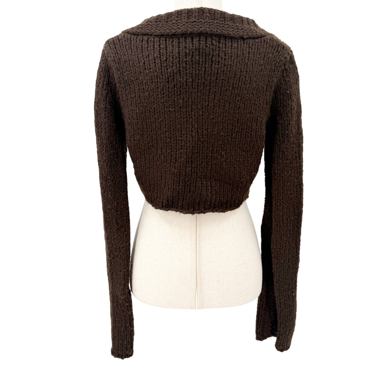 Free People brown Crop Sweater women's MEDIUM top flower button *NOT oversized*