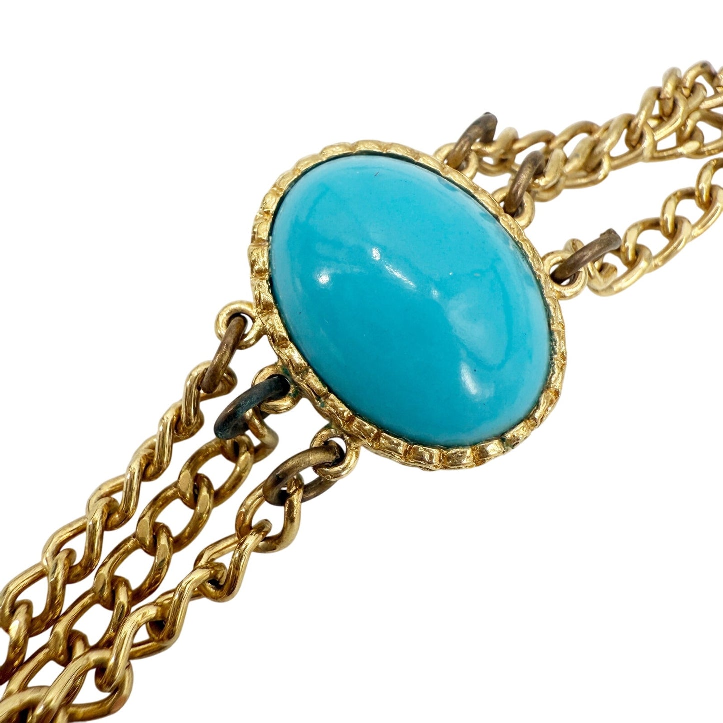 vintage Marvella gold chain Necklace oval faux blue stones costume jewelry