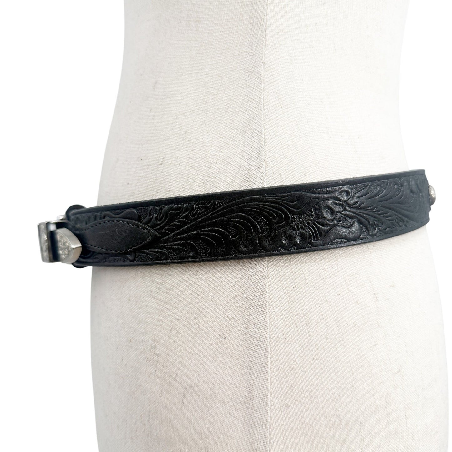 Harley Davidson black tooled leather silver metal Belt womens LARGE Chippewa USA