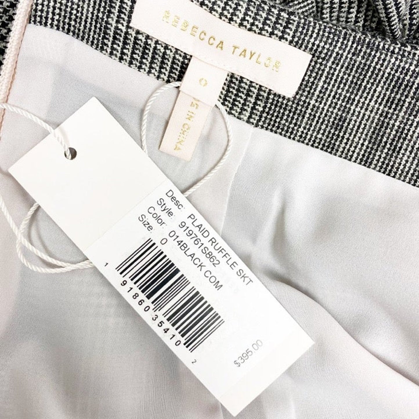 Rebecca Taylor black & white Plaid Ruffle pencil Skirt menswear size 0 new $395