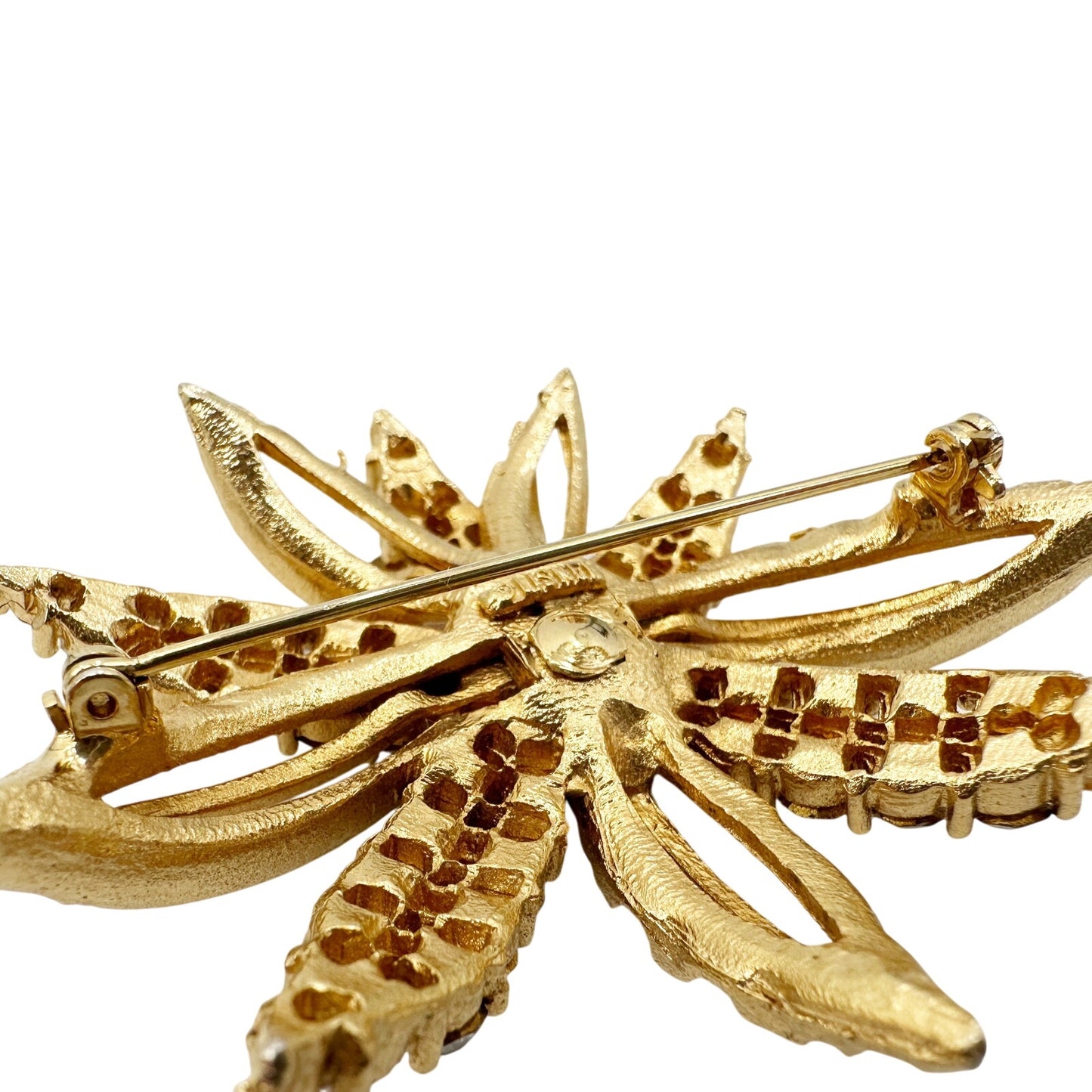 vintage Lisner gold & rhinestones starflower flower BROOCH floral jewelry pin