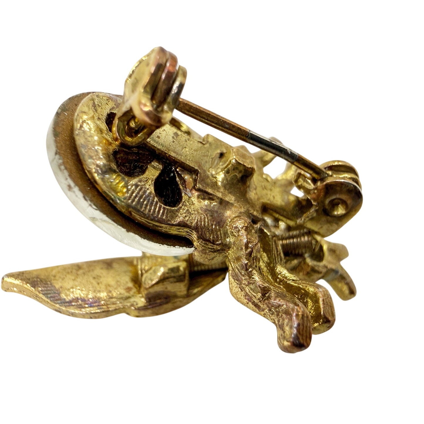 vintage antique gold tone Trembler Brooch flying insect jewelry pin rhinestones