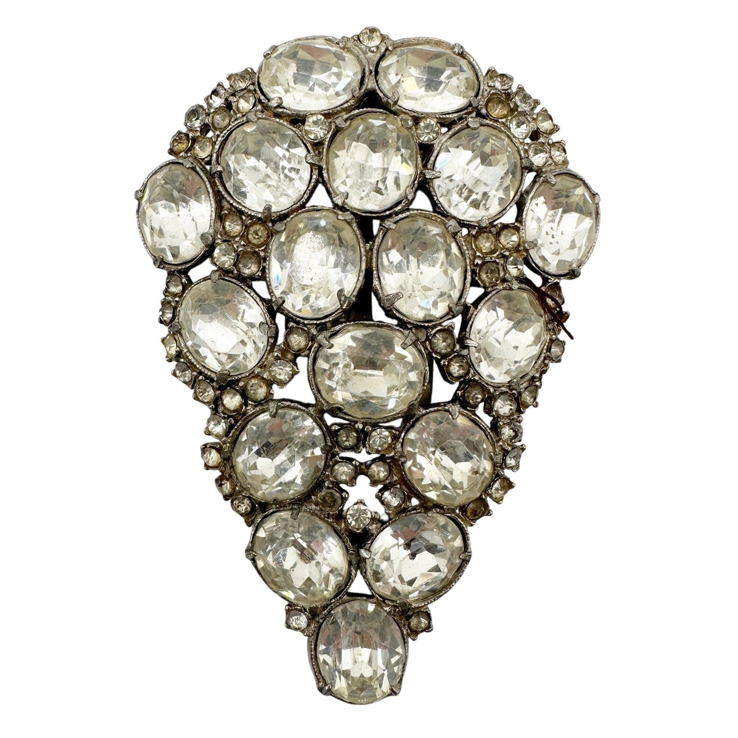vintage silver & clear rhinestones Fur Clip large size jewelry 3" x 2.25"