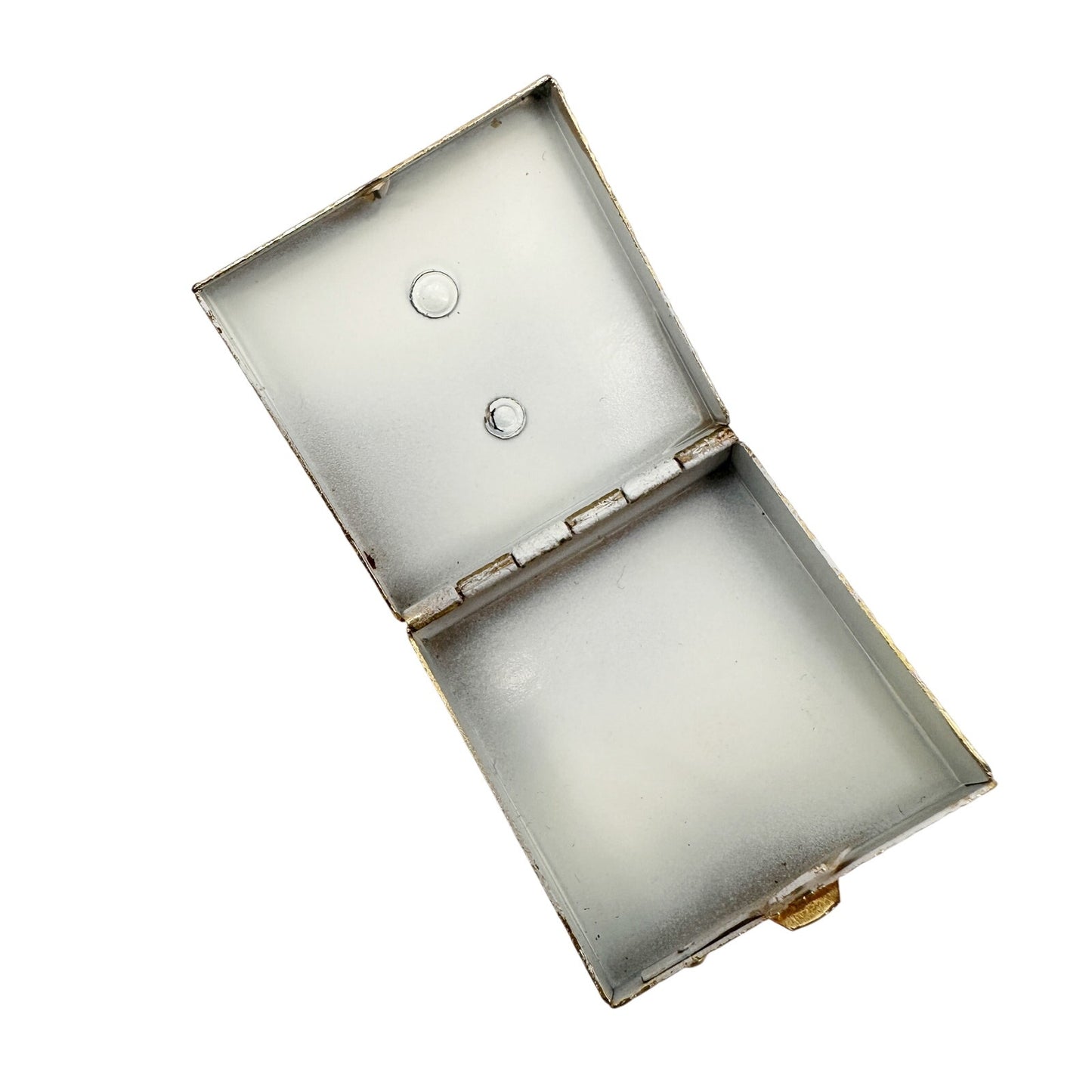 vintage gold tone metal Pill Box small size 1.5" square wheelbarrow & flowers