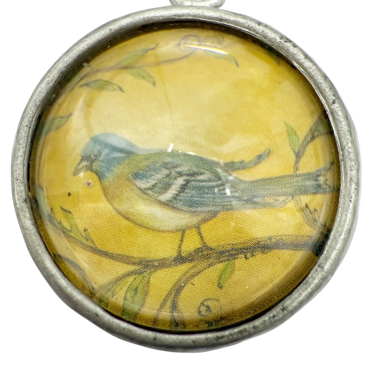 silver tone metal bead chain w/ round Bird Charm pendant Necklace yellow blue
