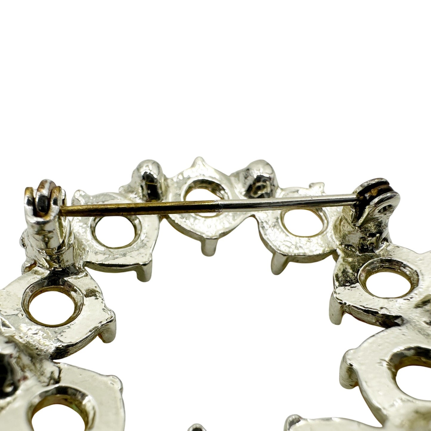 vintage silver pearlescent stones & rhinestones round BROOCH jewelry pin