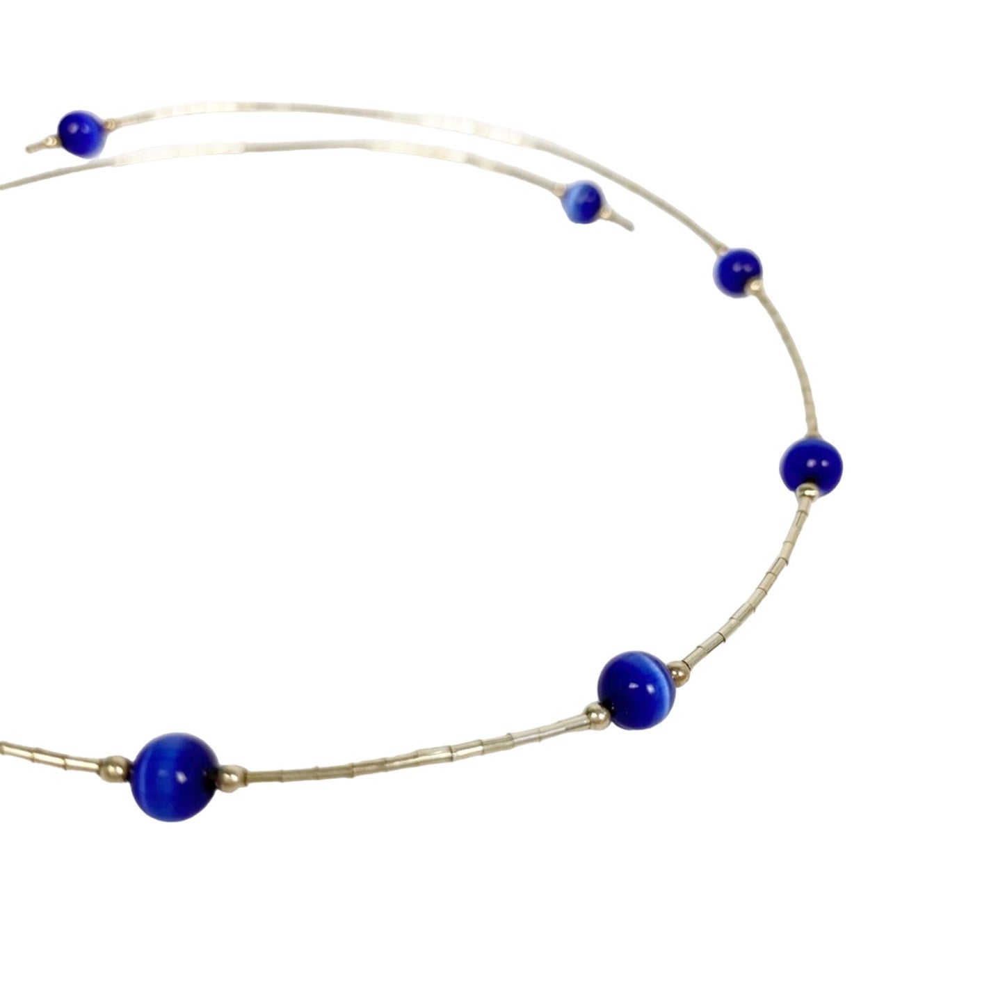 silver & cobalt blue 16" beaded CHOKER necklace