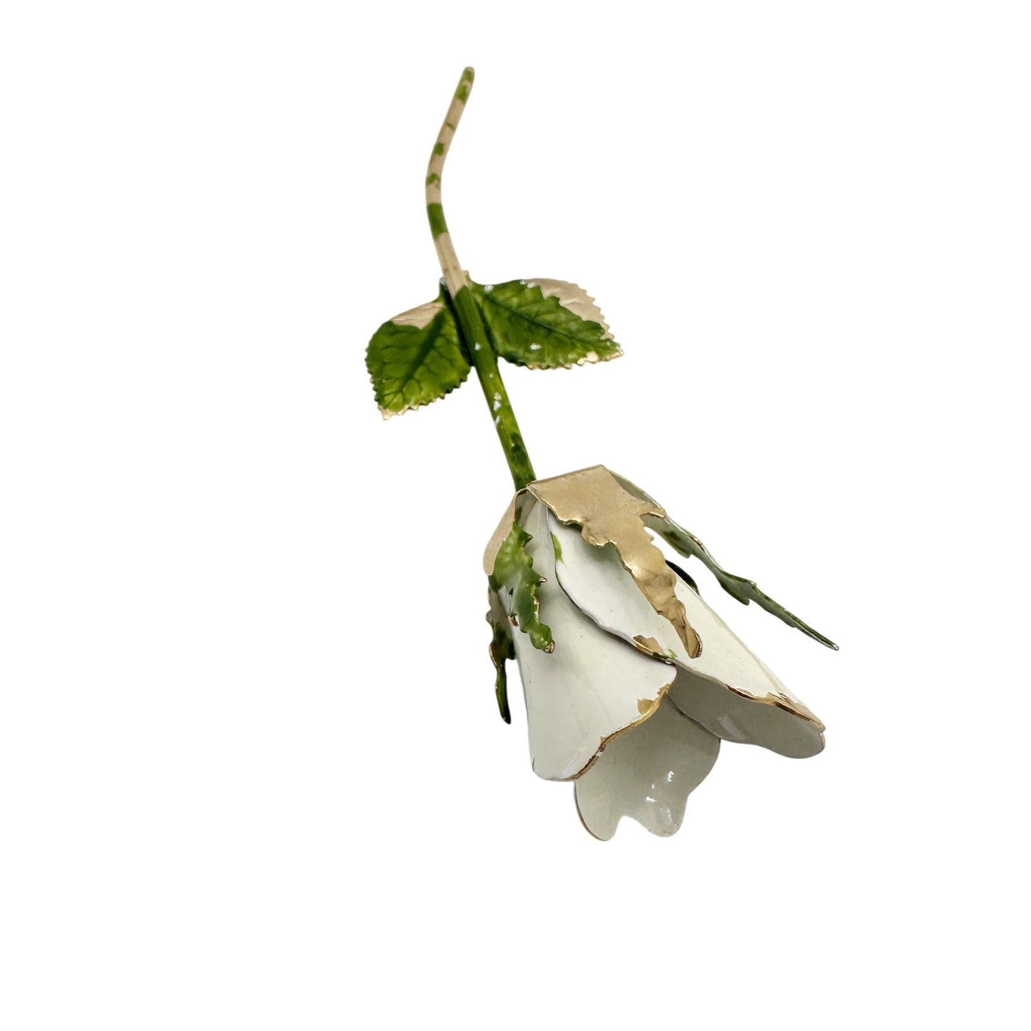 vintage long stem white flower BROOCH floral jewelry pin *missing pin* repair
