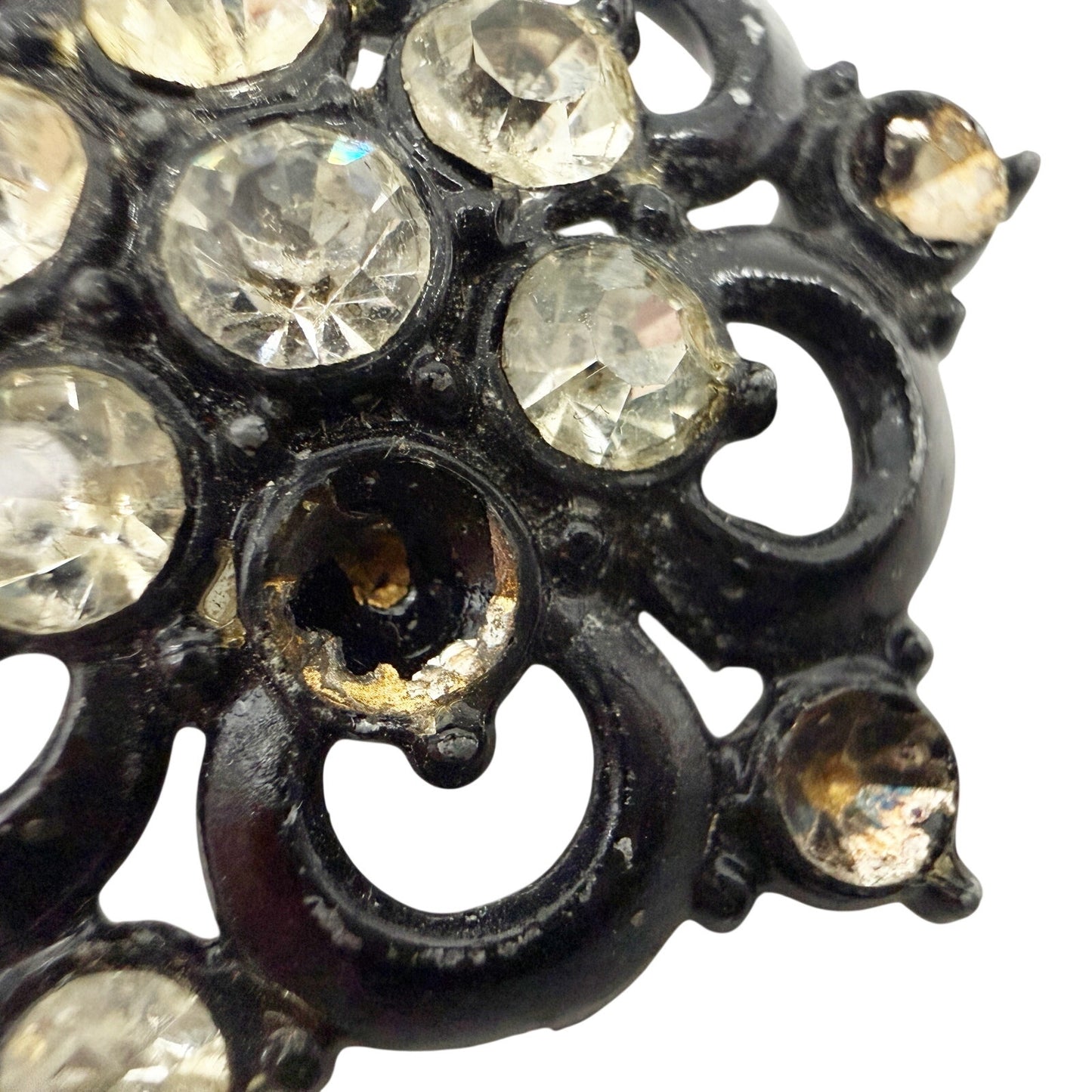 vintage black metal & clear rhinestones BROOCH jewelry pin