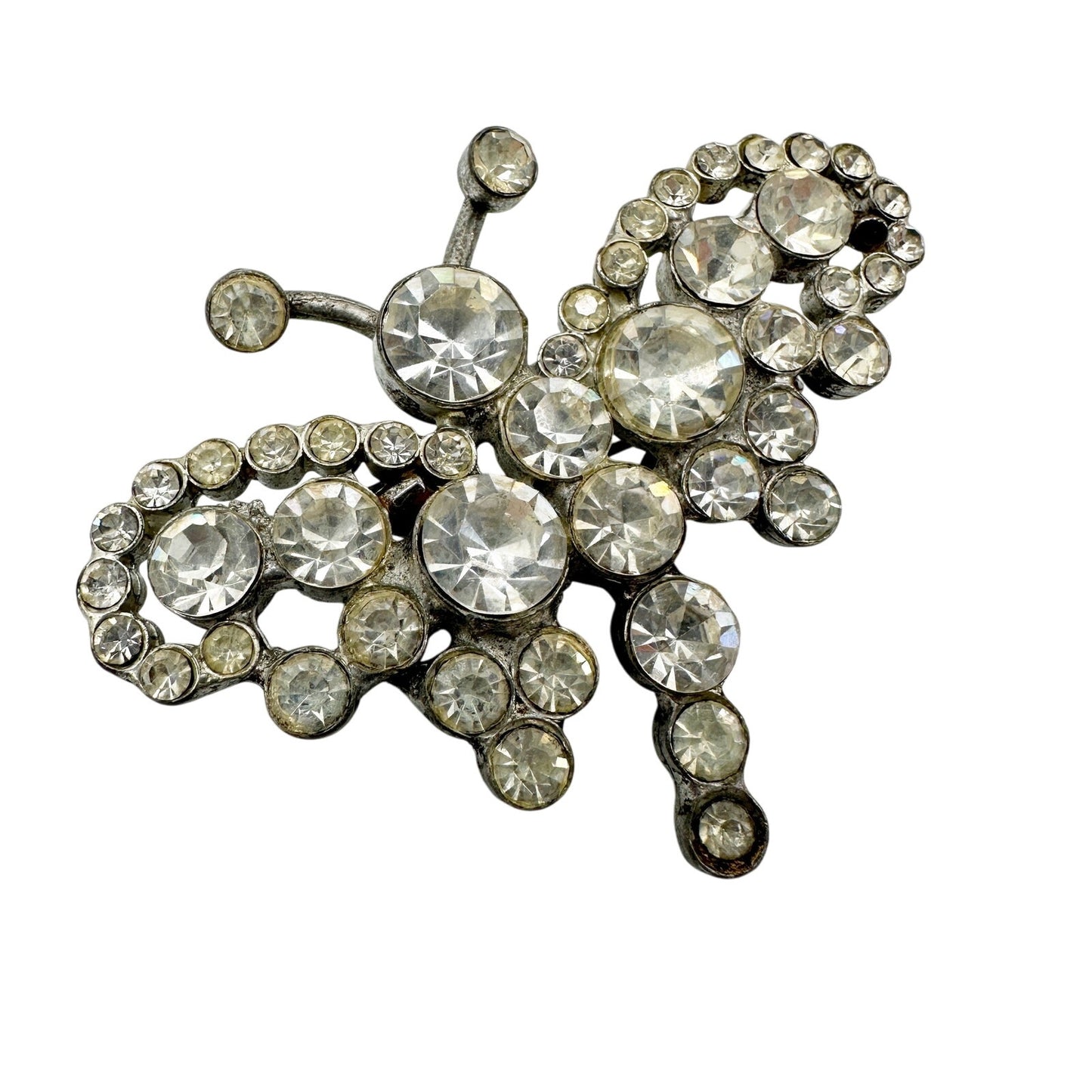 vintage clear rhinestone encrusted butterfly BROOCH sparkly jewelry pin
