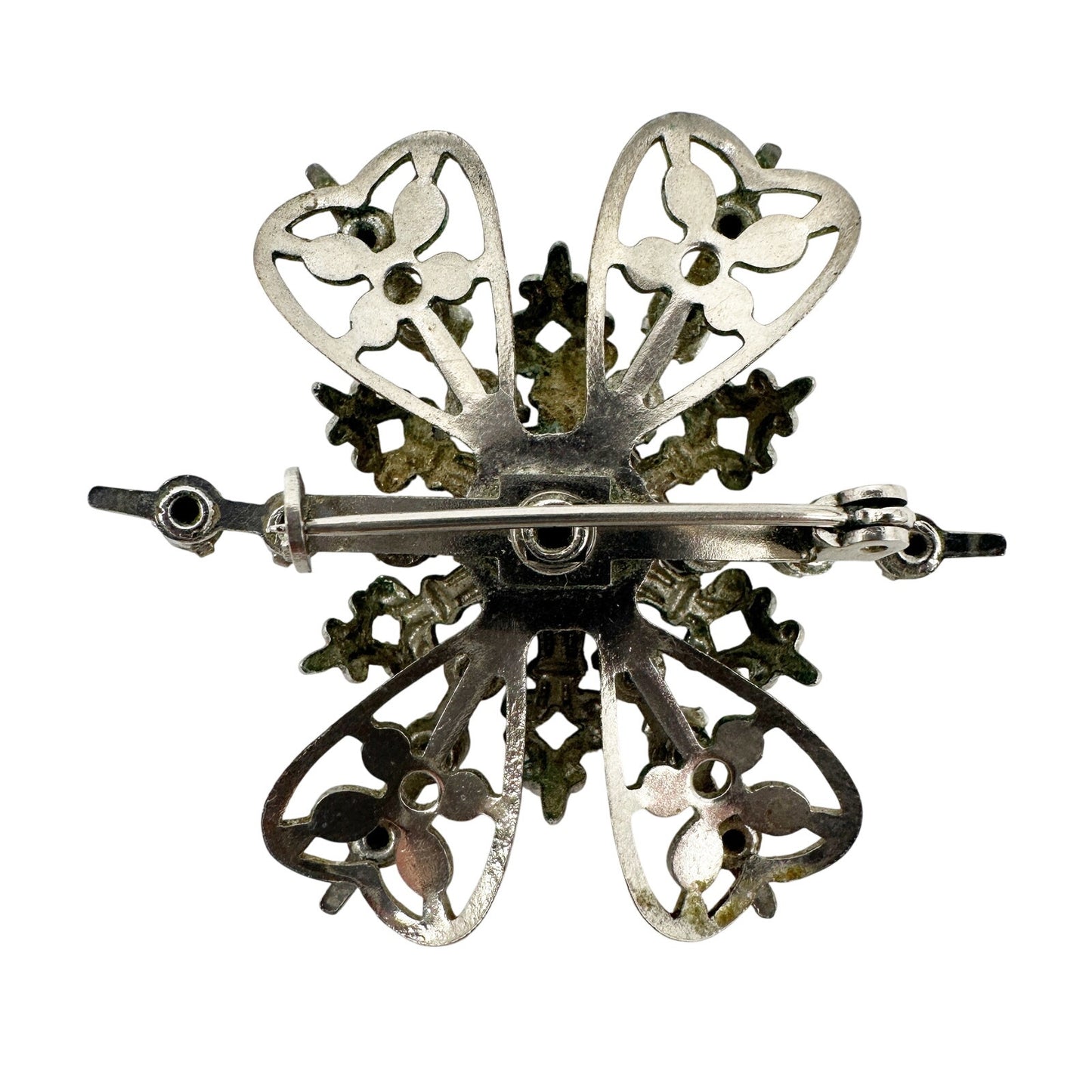 vintage silver metal & clear rhinestones BROOCH jewelry pin