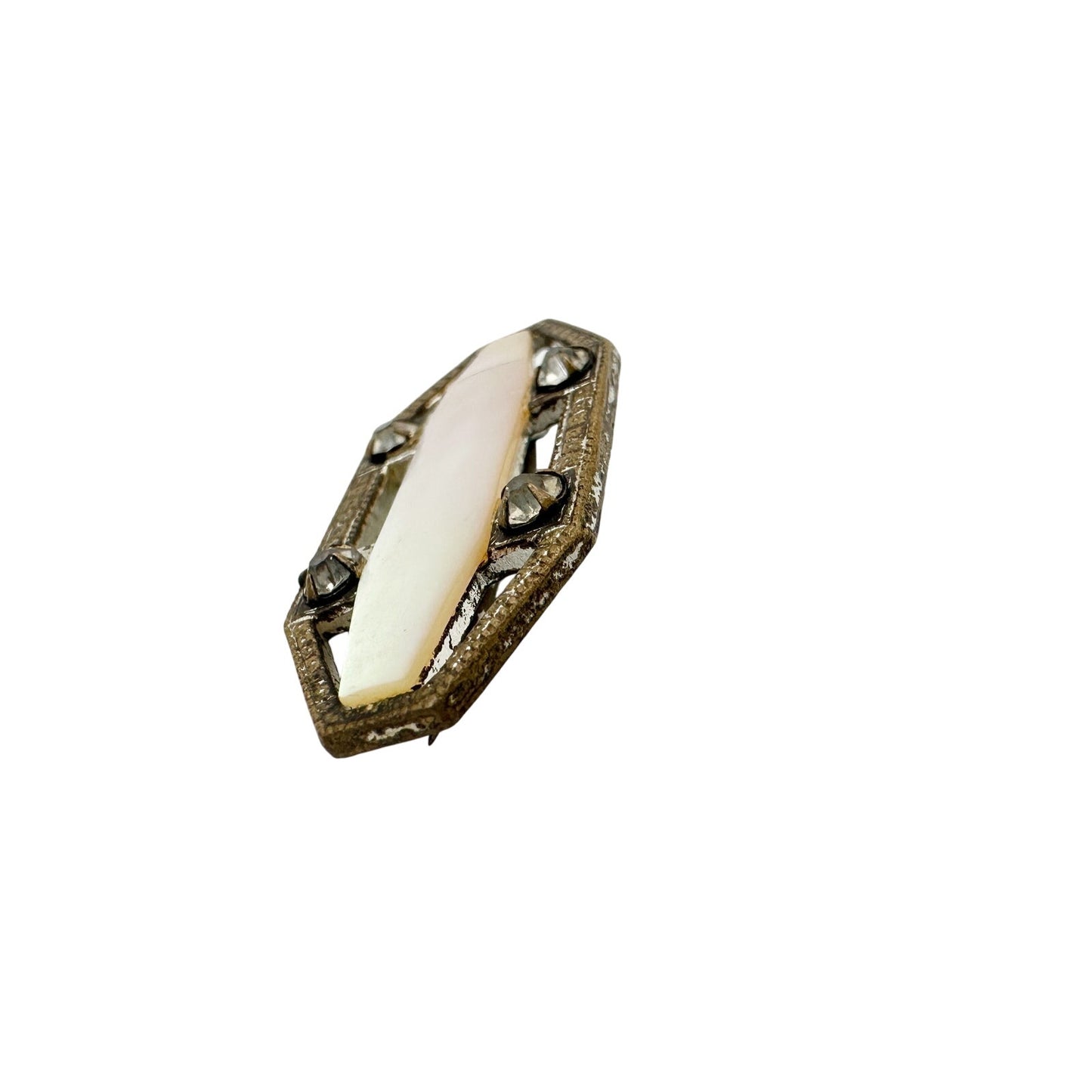 vintage pinkish pearlescent stone rhinestones BROOCH octagon shaped jewelry pin