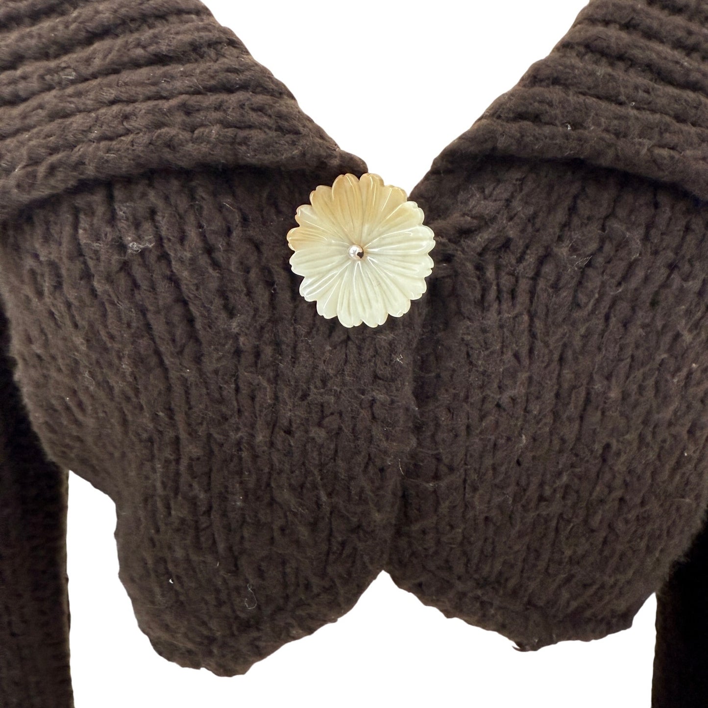 Free People brown Crop Sweater women's MEDIUM top flower button *NOT oversized*