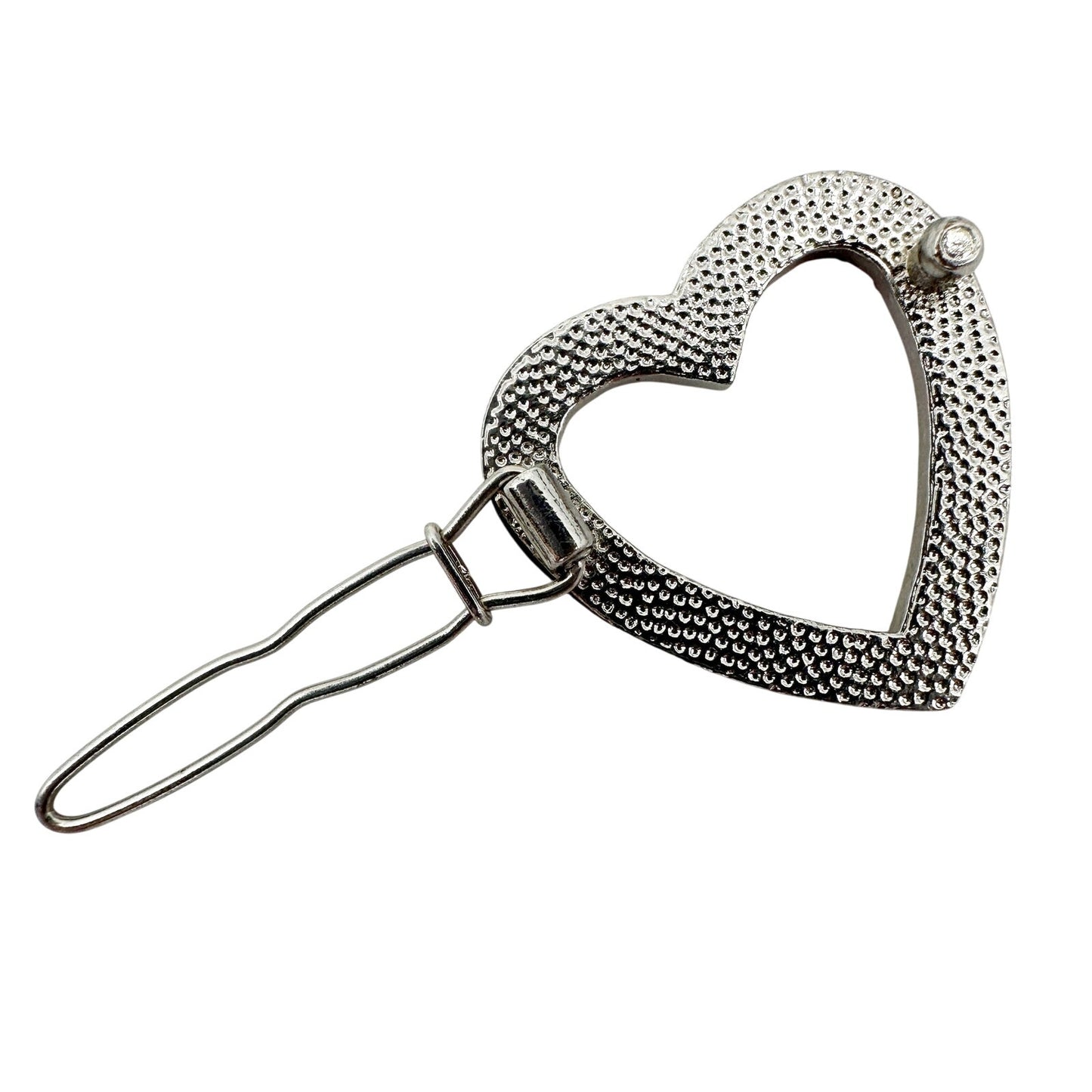 vintage heart-shaped pink rhinestones Hair Clip silver metal jewelry pin