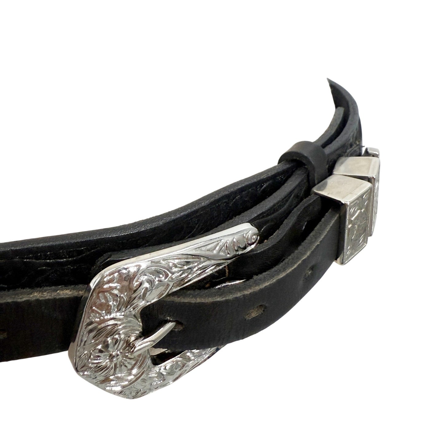 Harley Davidson black tooled leather silver metal Belt womens LARGE Chippewa USA