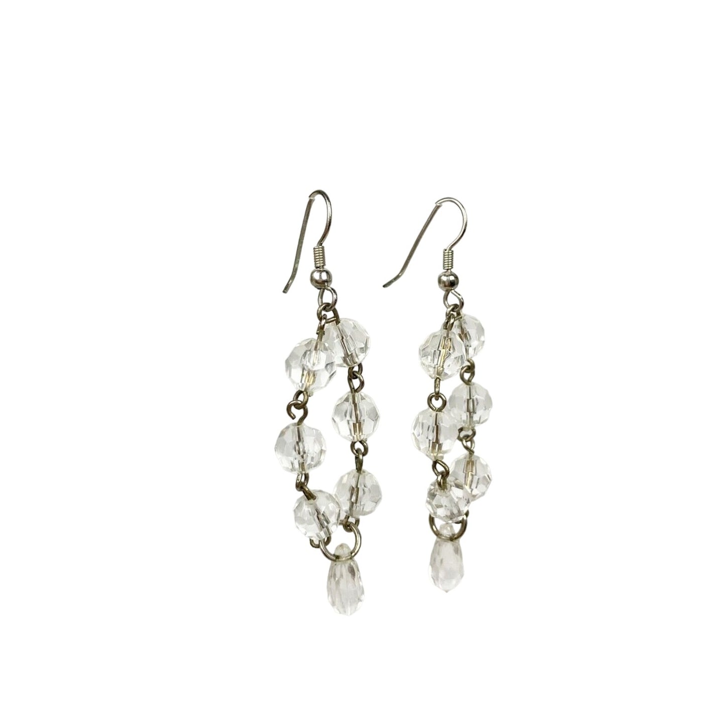 2.5" long dangling clear colorless beaded EARRINGS fashion jewelry