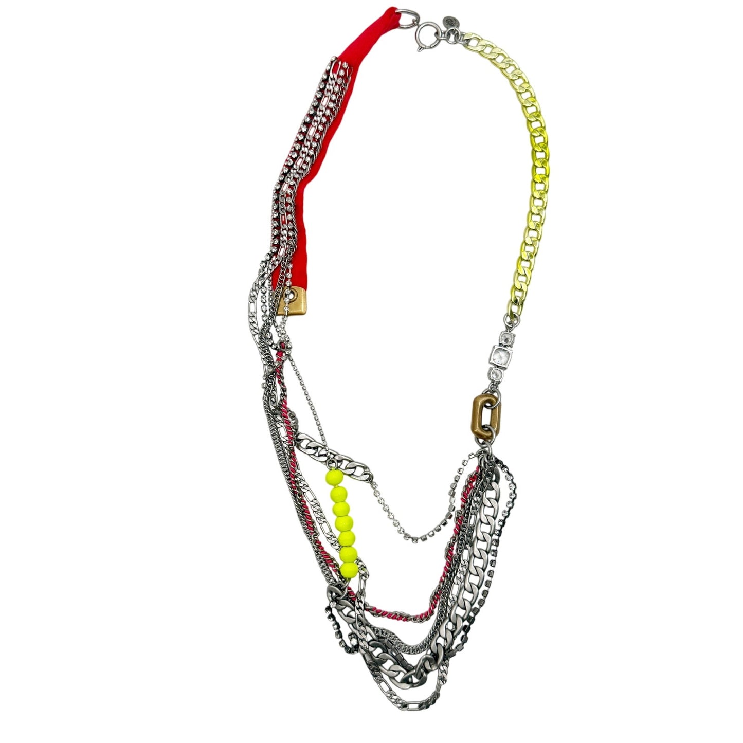 Juicy Couture long multi layer Chain Necklace rhinestones neon beads gold silver