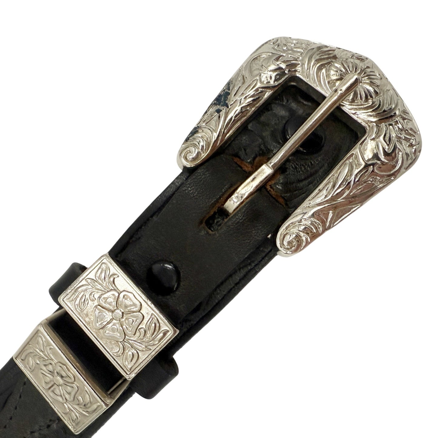 Harley Davidson black tooled leather silver metal Belt womens LARGE Chippewa USA