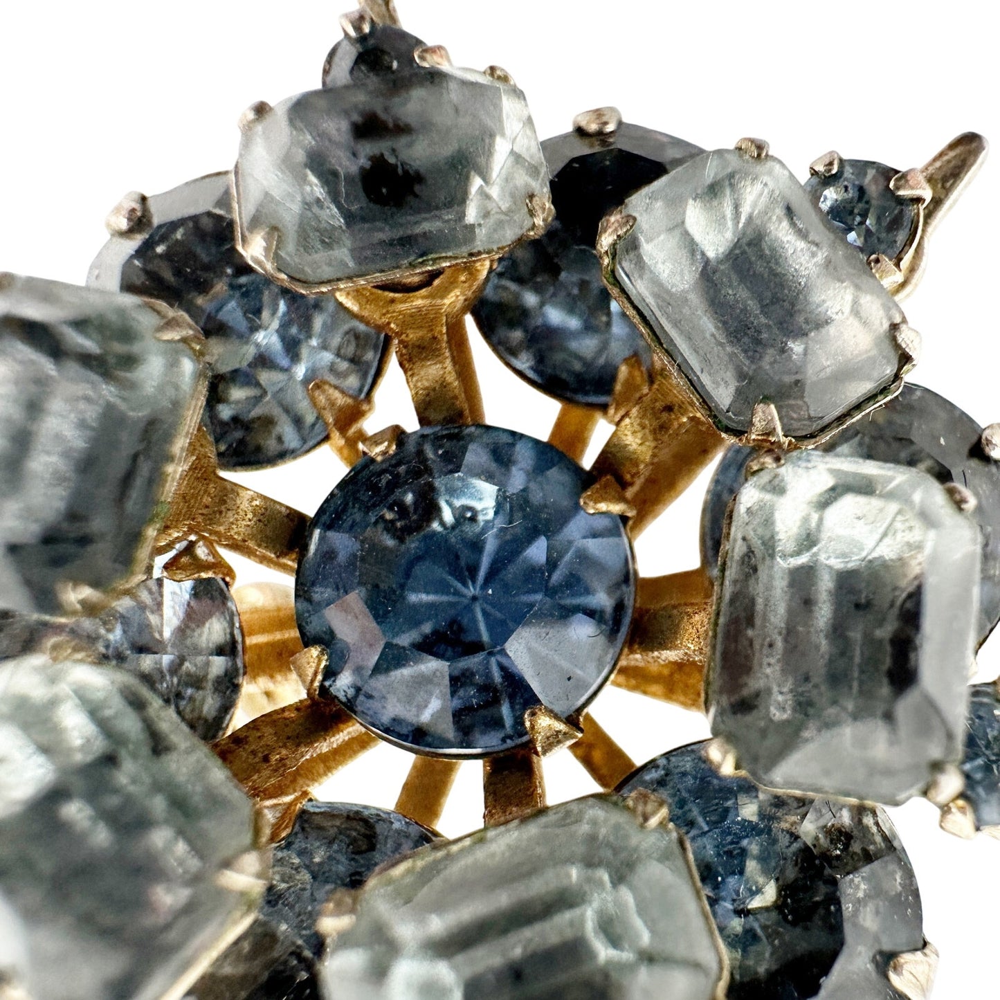 vintage light & dark blue rhinestones BROOCH round jewelry pin