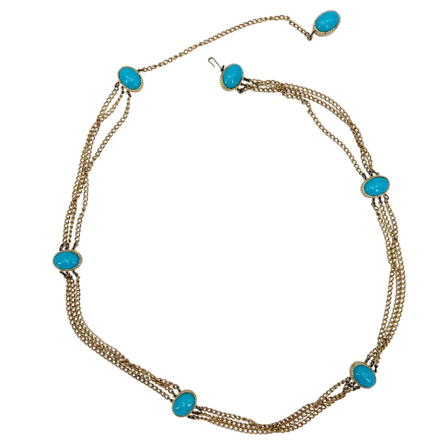 vintage Marvella gold chain Necklace oval faux blue stones costume jewelry