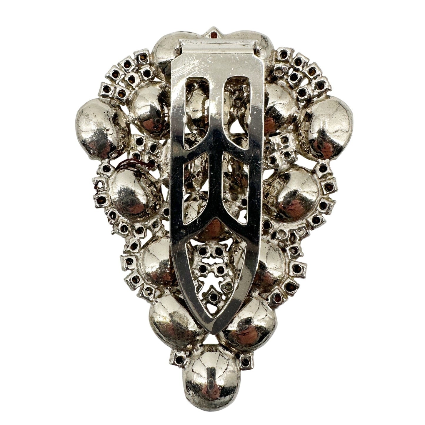 vintage silver & clear rhinestones Fur Clip large size jewelry 3" x 2.25"