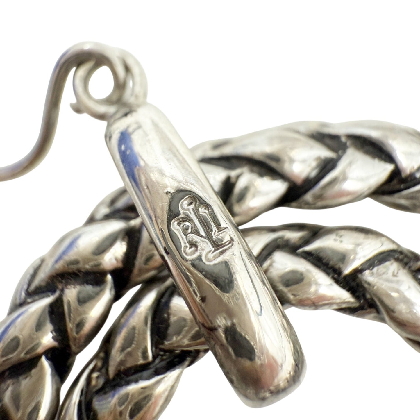 Ralph Lauren RLL silver metal Double Hoop Earrings woven braid rope texture