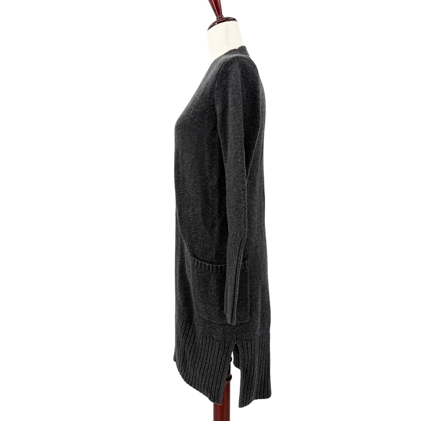 Athleta dark gray long Sweater open front Cardigan women's XS merino 100% wool