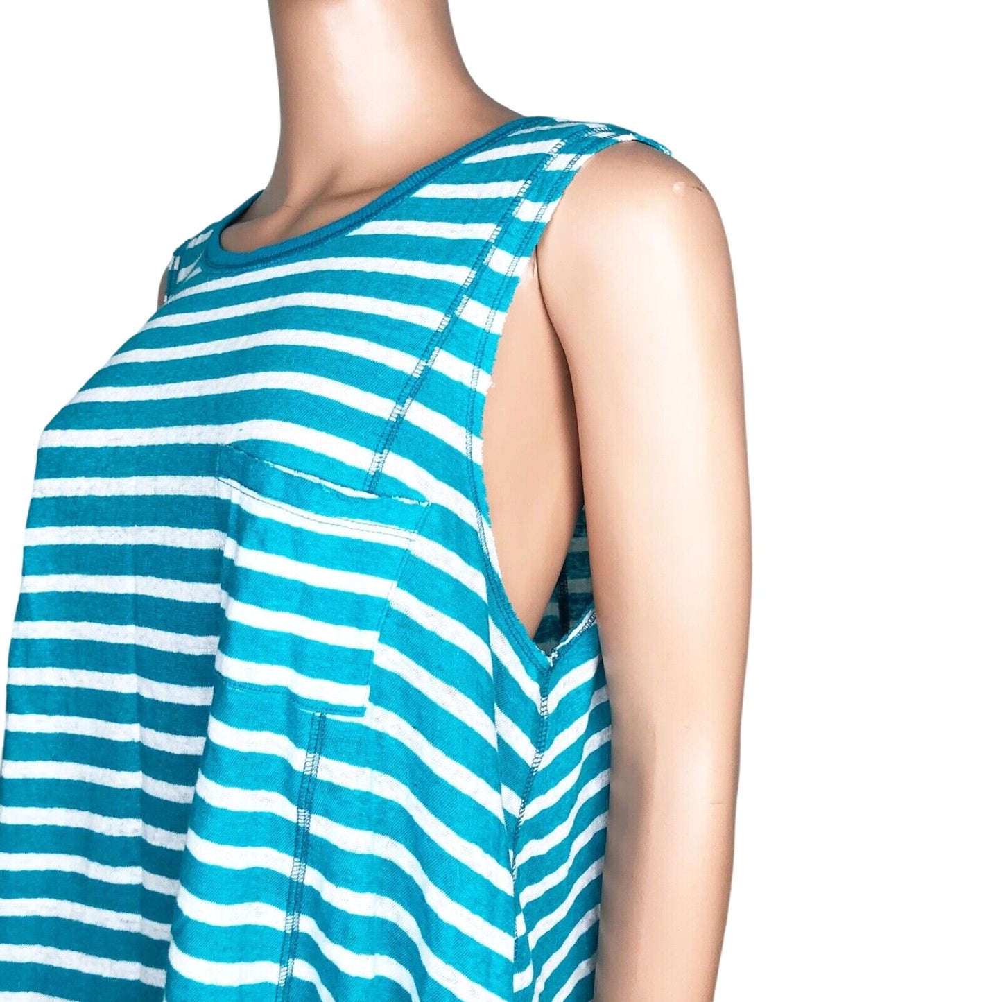 We The Free People white turquoise striped tank TOP oversized XS extra small NEW